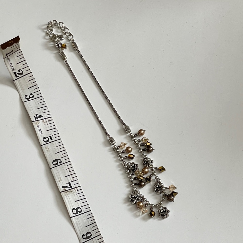 Brighton Retired Cannes Necklace Bronze Crystal Pearl Dangle Hearts - Picture 5 of 6